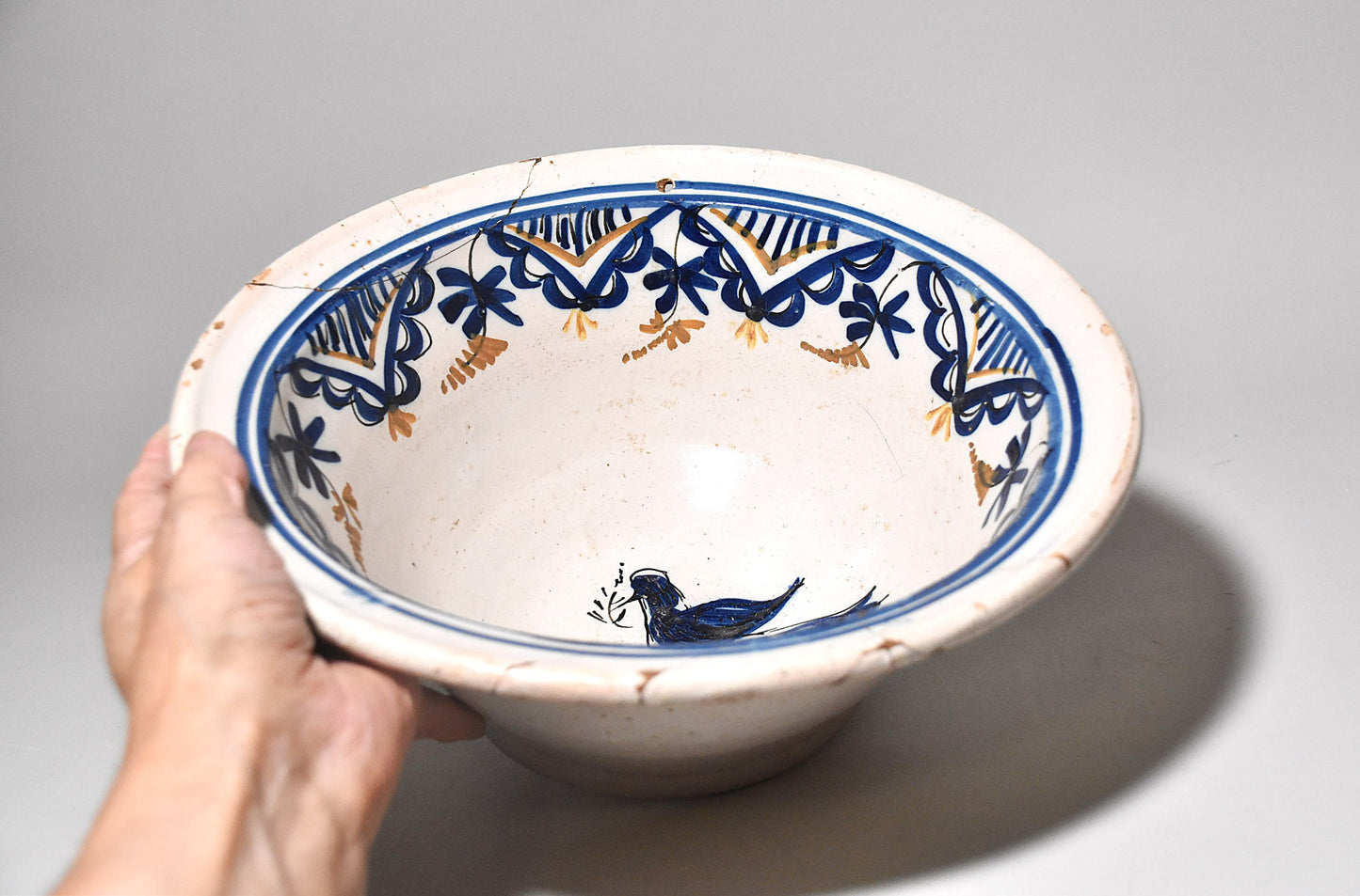 欧州色絵鳥文大鉢（１８～１９世紀）