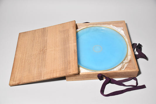 フランス金彩青色ガラス大皿（戦前）