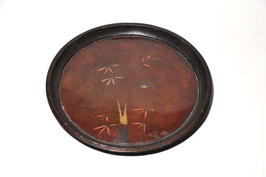 竹雀漆絵盆（江戸時代）